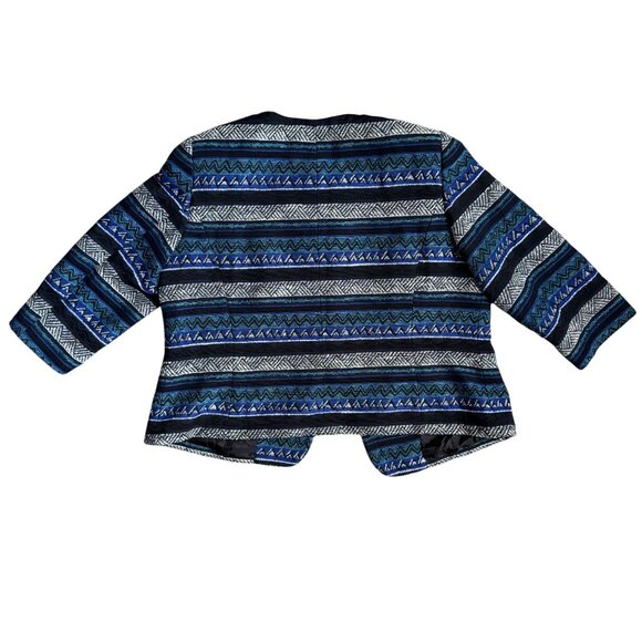 Tahari Womens Open Front Jacket 16W‎ Blue Geometric Pattern Tapestry Work Career - Picture 6 of 7